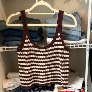Madewell Brown and White Striped Tank Top